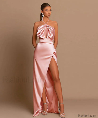 Satin One Shoulder Split Maxi Dress