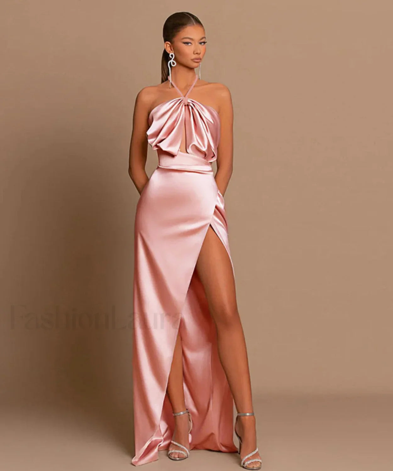 Satin One Shoulder Split Maxi Dress