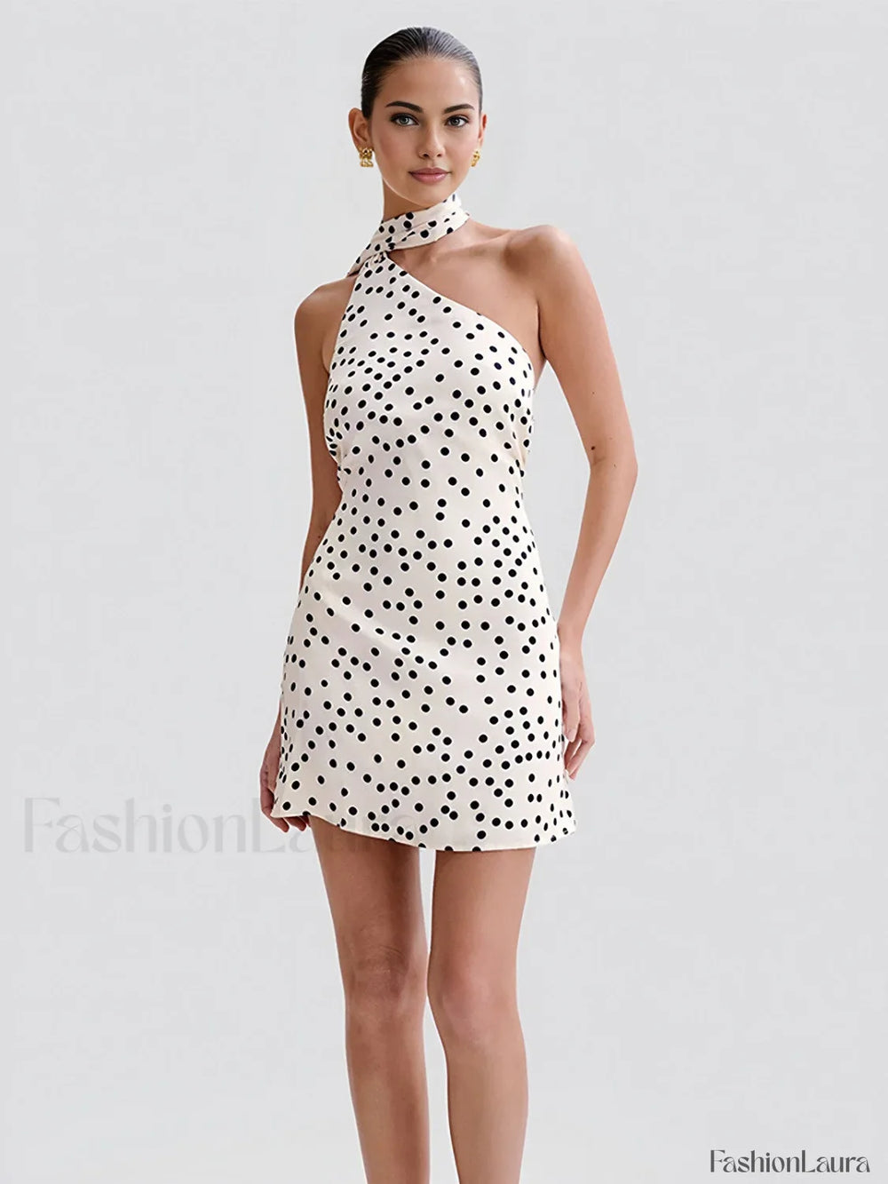 Satin Polka Dot Asymmetrical Dress Dresses