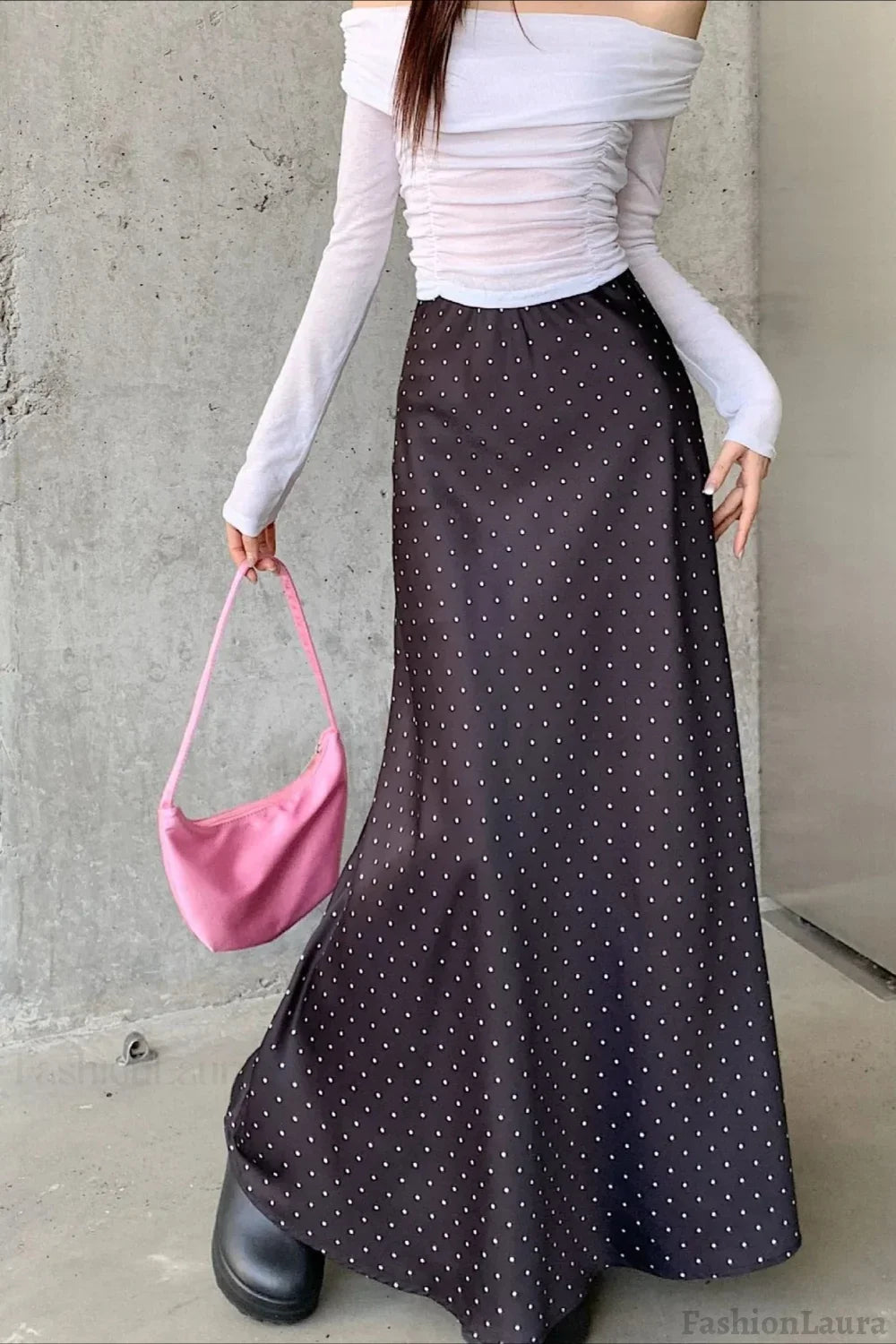 Satin Polka Dot High Waist Mermaid Skirt