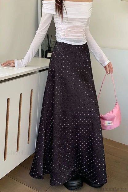 Satin Polka Dot High Waist Mermaid Skirt Black / S