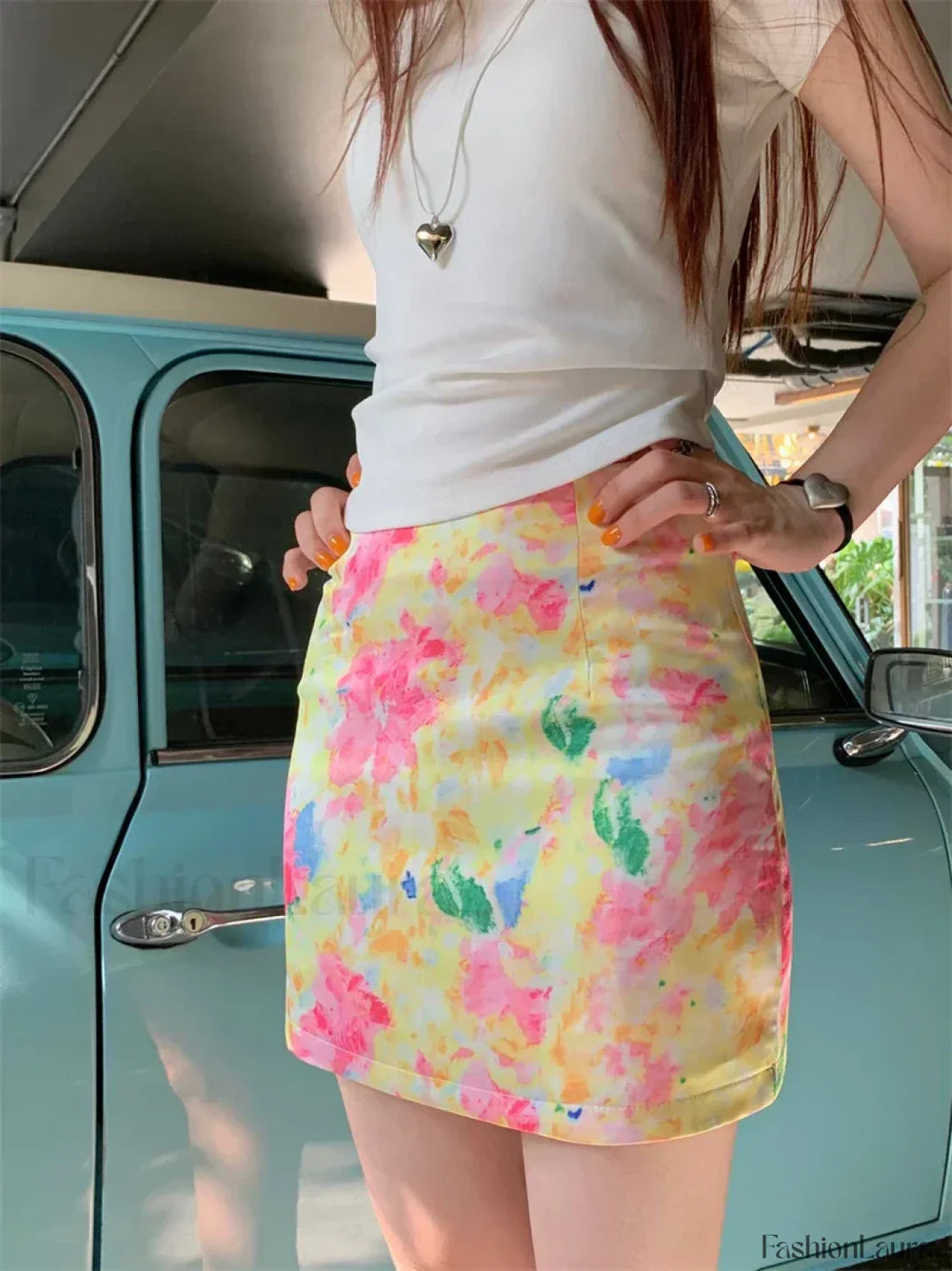 Satin Printed Flower Slim High Waist Mini Skirt Printed / S