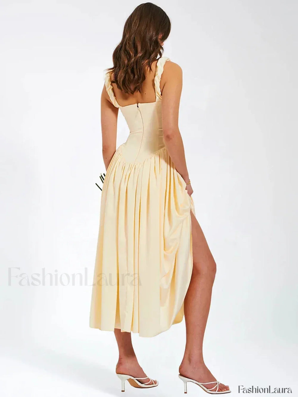 Satin Square Collar Midi Dress