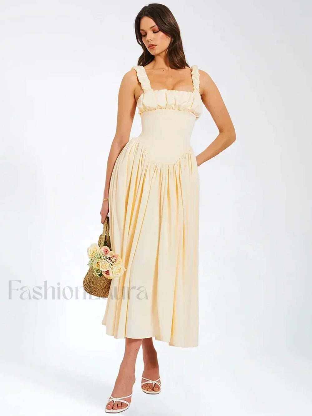 Satin Square Collar Midi Dress