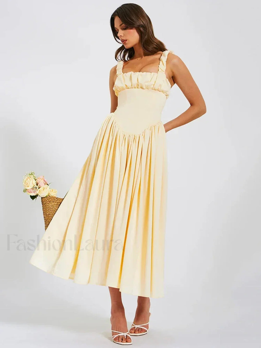 Satin Square Collar Midi Dress