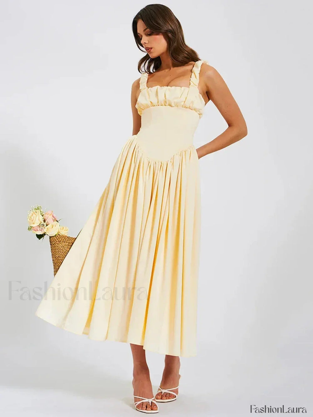 Satin Square Collar Midi Dress