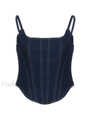 Seam Detail Denim Corset Top Tops&Tees