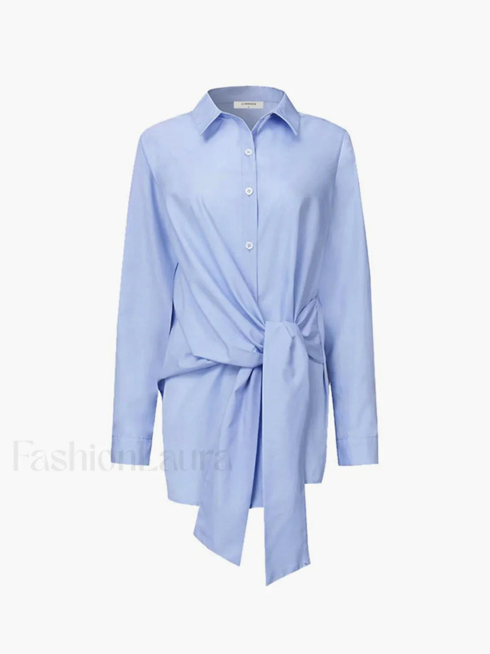 Semi Sheer Button Down Tied Long Shirt Blue / XS Shirts