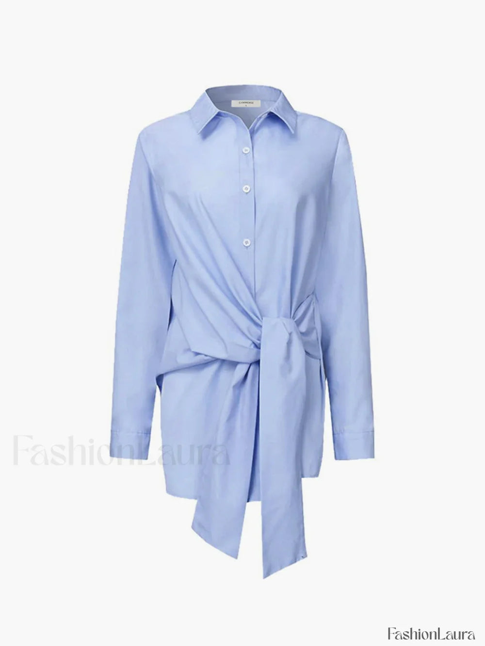 Semi Sheer Button Down Tied Long Shirt Blue / XS Shirts