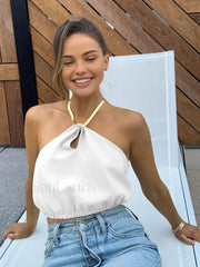 Semi Sheer Halter Crop Sleeveless Top Tank Tops & Camis