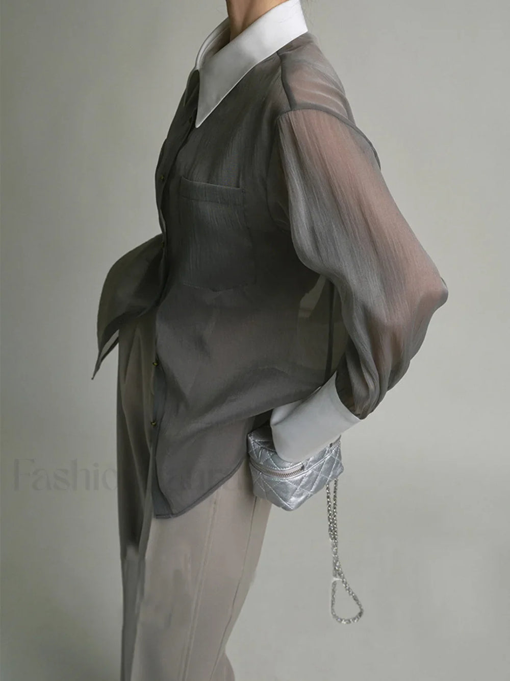 Semi Sheer Leisure See Through Shirt With Cami Top Shirts