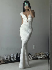 Semi Sheer Pearl Keyhole Neckline Cami Long Dress Dresses