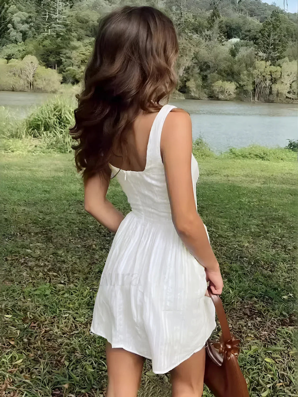 Semi Sheer Solid Square Neckline Short Dress Dresses