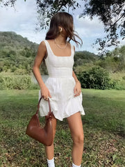 Semi Sheer Solid Square Neckline Short Dress Dresses