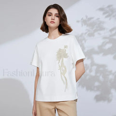 Sequin Cotton Lyocell Slim T Shirt White / S