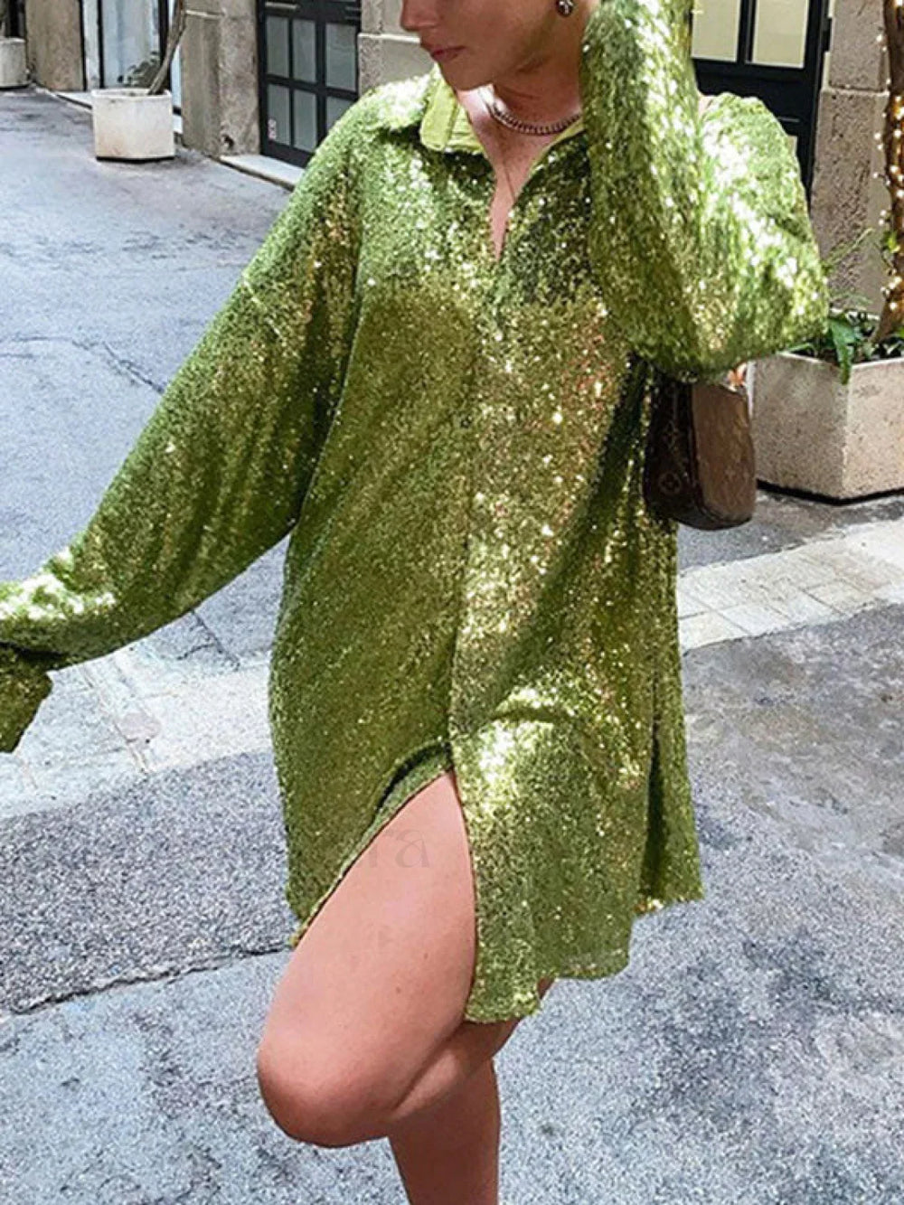 Sequin Long Sleeve Shirt Party Mini Dress Mini Dresses