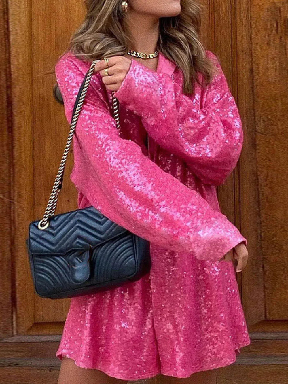 Sequin Long Sleeve Shirt Party Mini Dress Mini Dresses