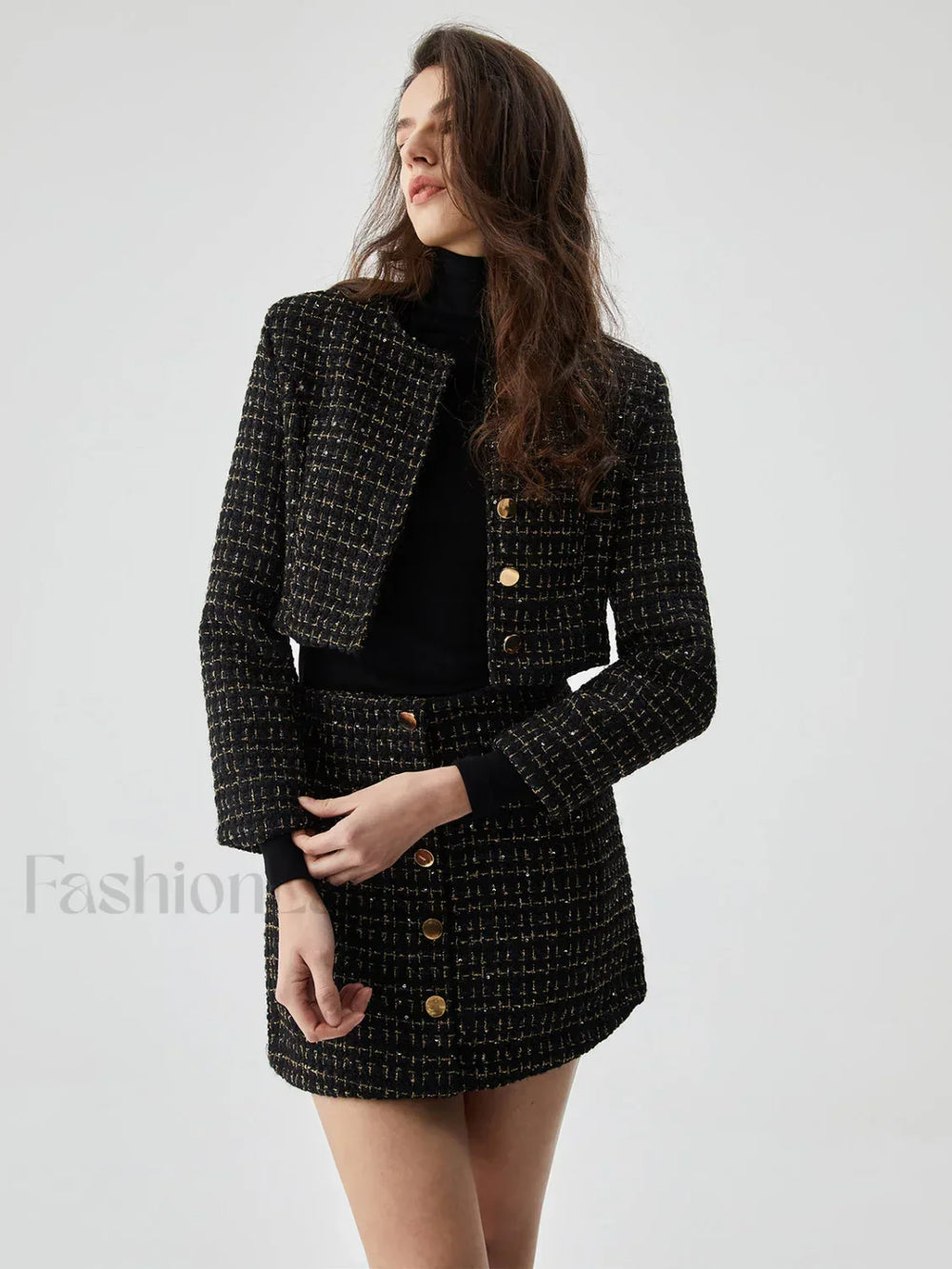 Sequined Button Graceful Short Blazer Black / XS Blazers