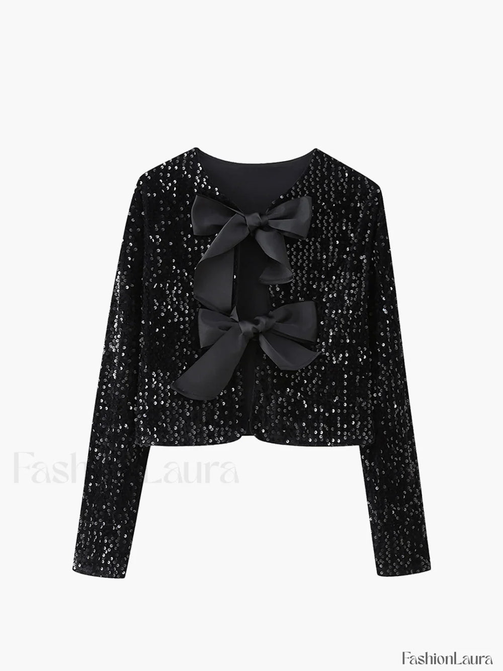 Sequined Velvet Bowknot Decor Jacket Black / XS Jackets