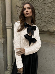 Sequined Velvet Bowknot Decor Jacket Jackets