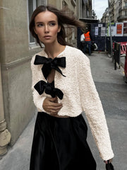 Sequined Velvet Bowknot Decor Jacket Jackets