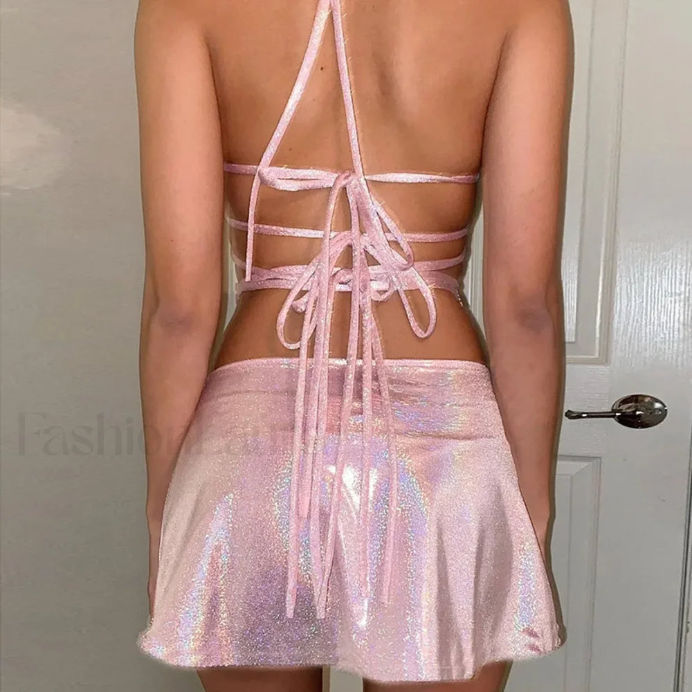 Sequins Halter Backless Mini Dress