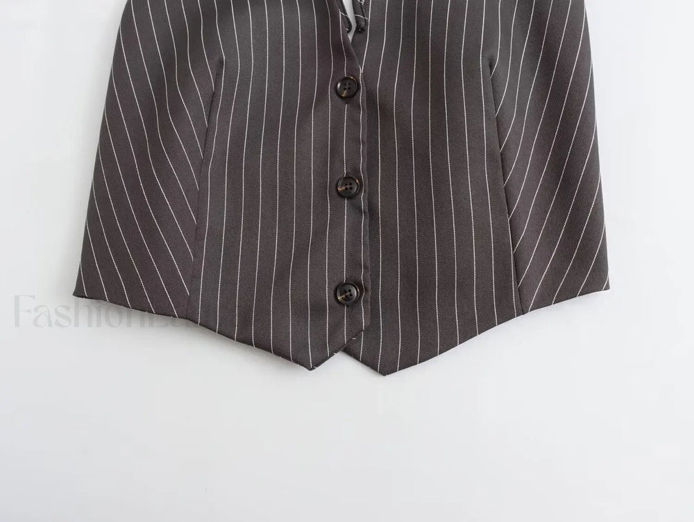 Sexy Backless Bow Tie Striped Print Short Blouse Crop Top