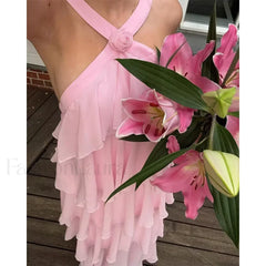 Sexy Backless Layered Ruffles Floral Dress