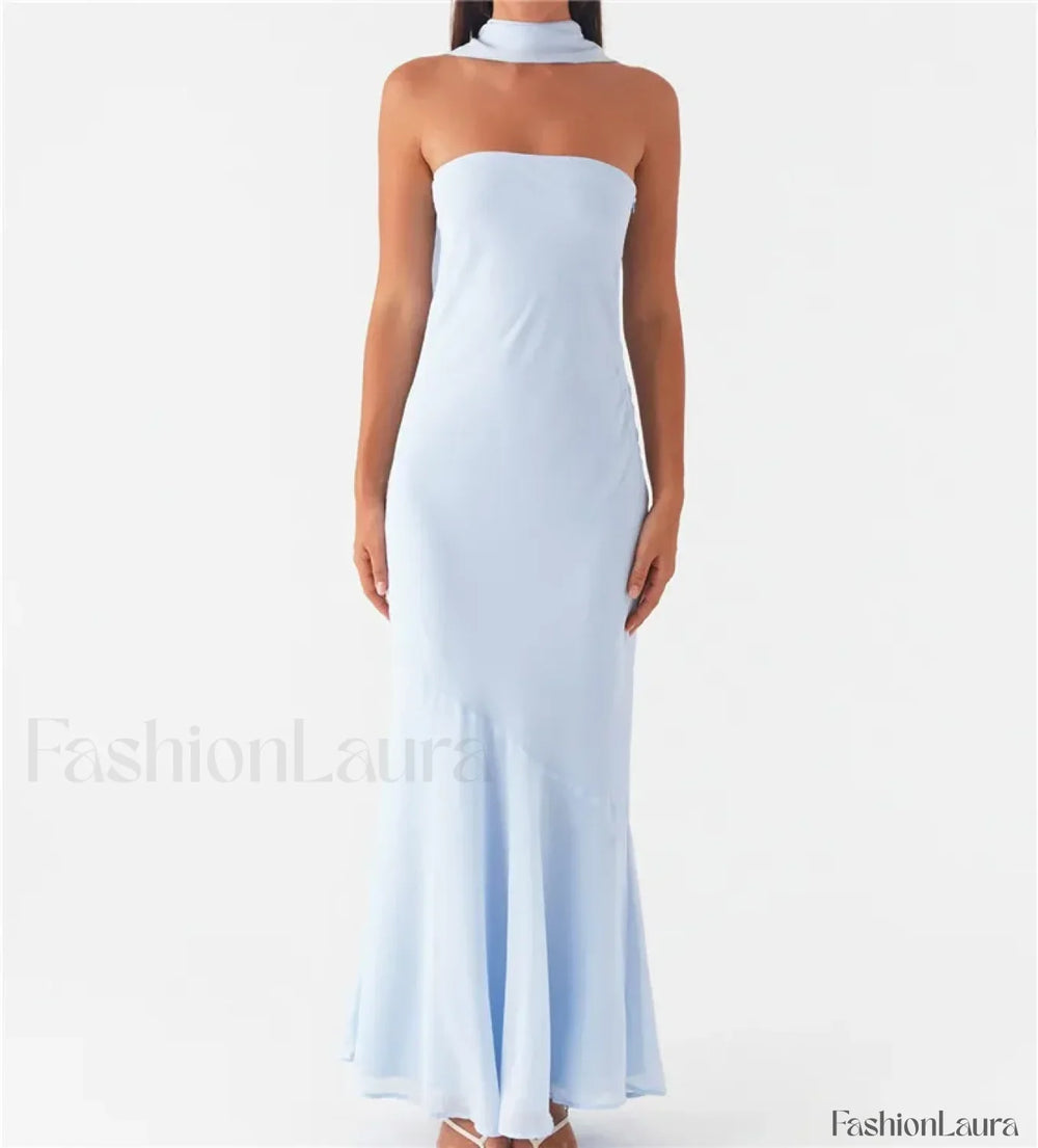 Sexy Backless Mesh Floral Dress blue / S