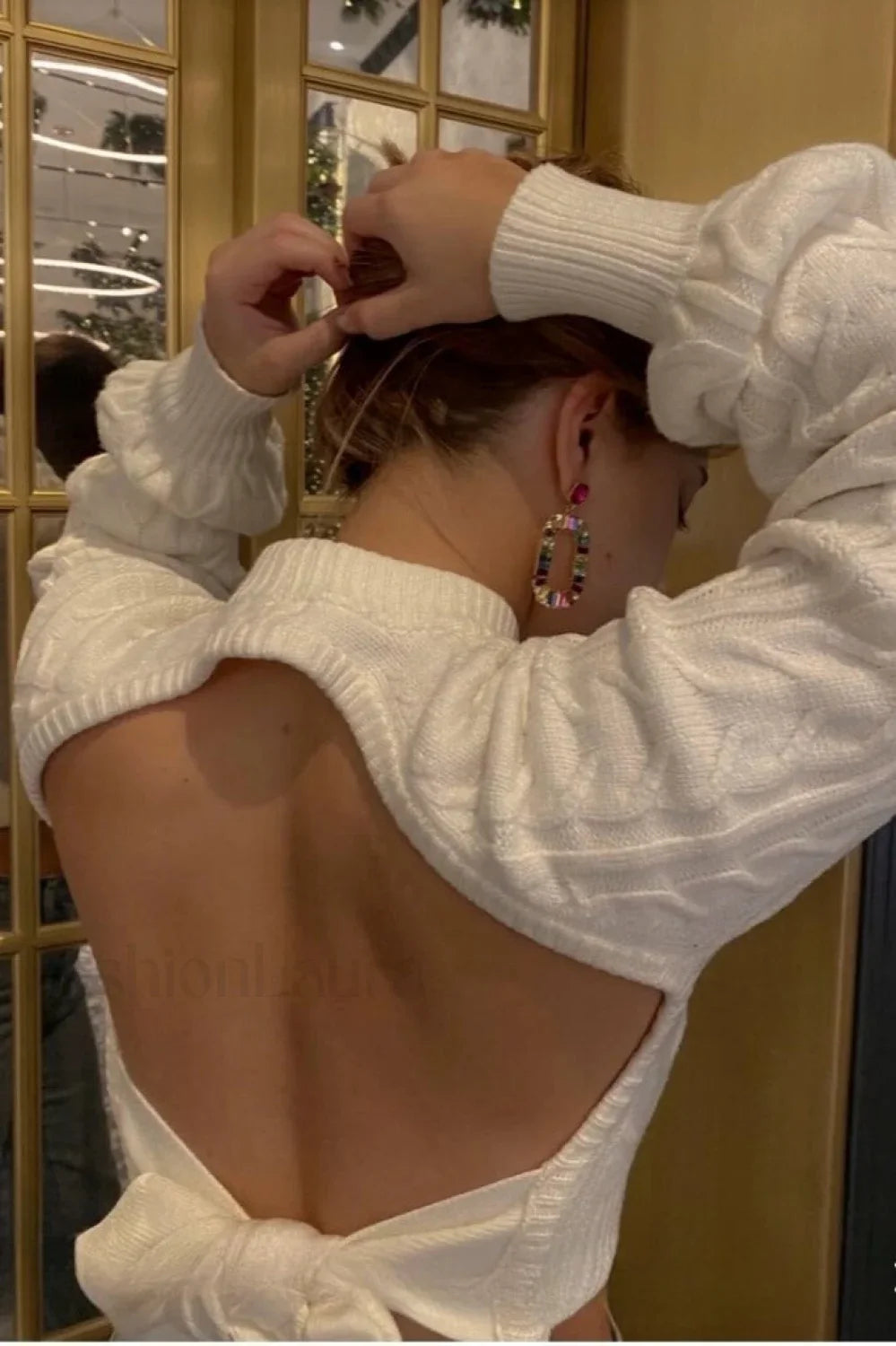 Sexy Backless Tie Knit Sweater