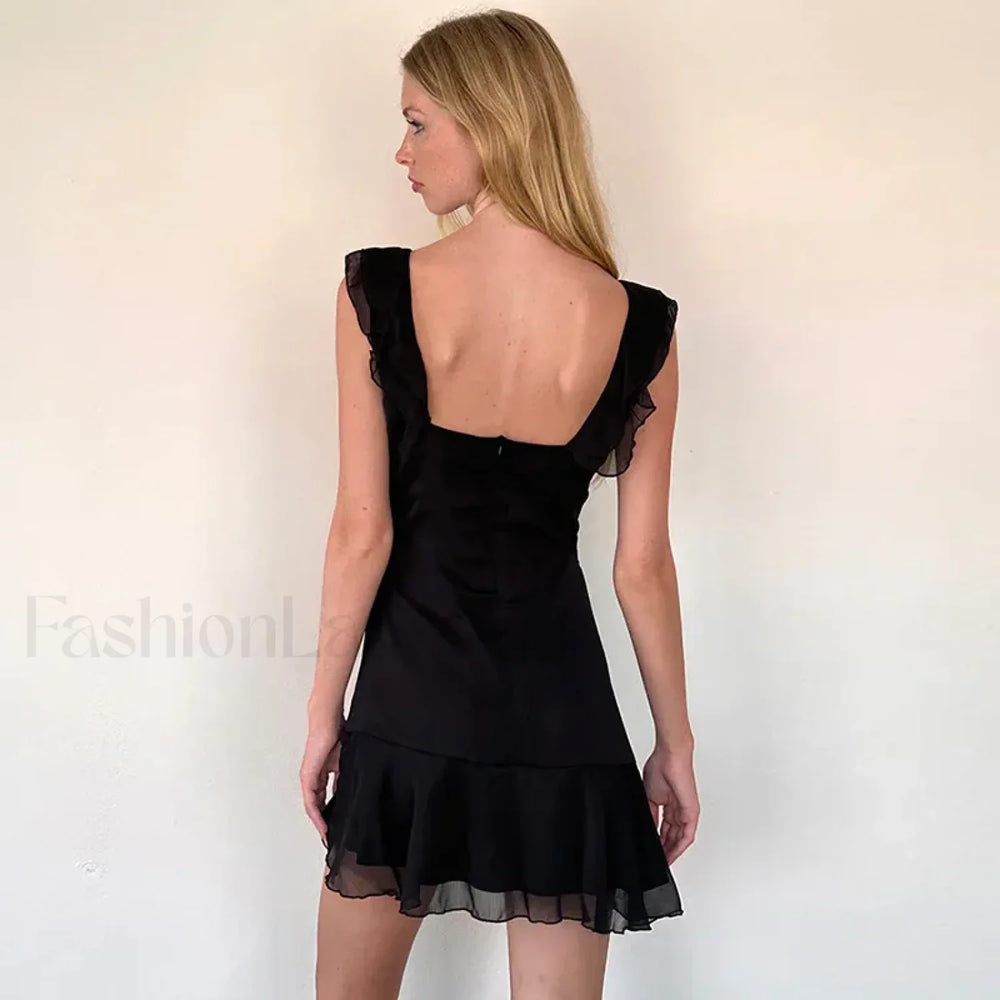 Sexy Chic Solid Dress Summer Women’s 2024 New French Ribbon Skinny Sleeveless Sexy Backless High Waist A line Mini Dress