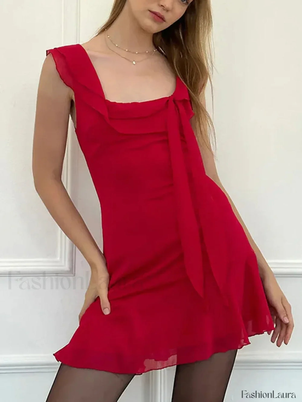 Sexy Chic Solid Dress Summer Women’s 2024 New French Ribbon Skinny Sleeveless Sexy Backless High Waist A line Mini