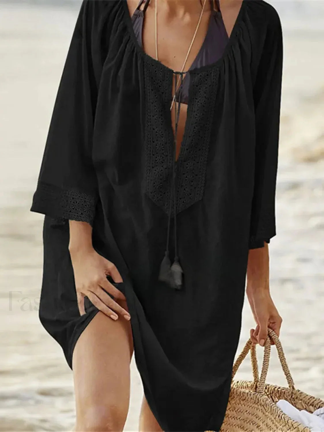 Sexy Kaftan Cotton Pareo Cover Up Black / One Size