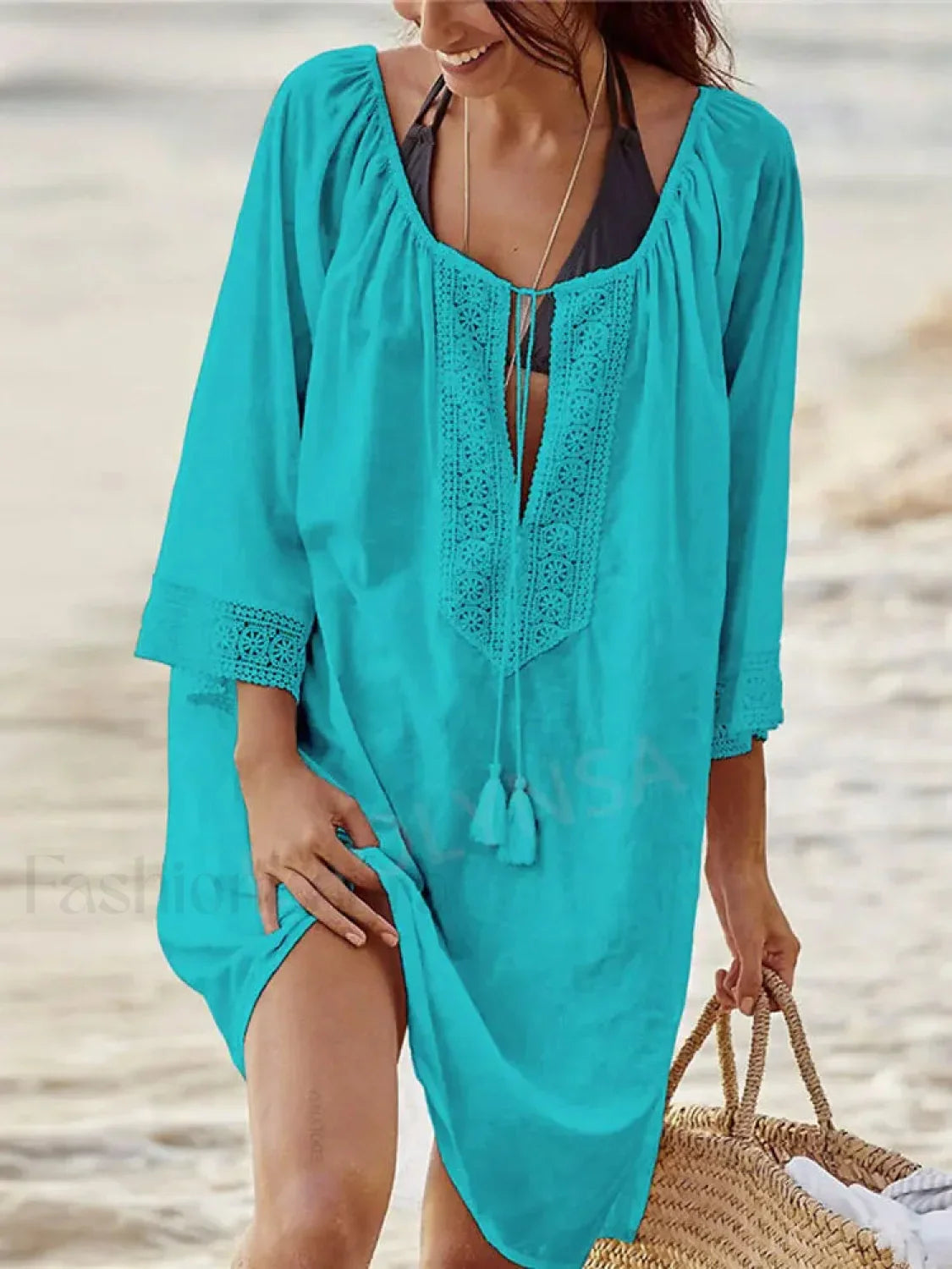 Sexy Kaftan Cotton Pareo Cover Up TURQUOOISE / One Size