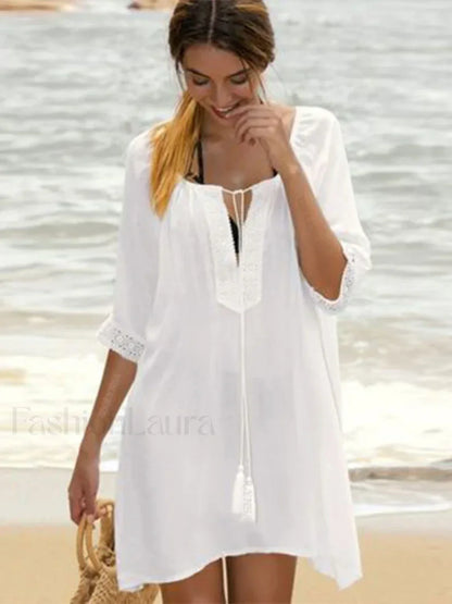 Sexy Kaftan Cotton Pareo Cover Up White / One Size
