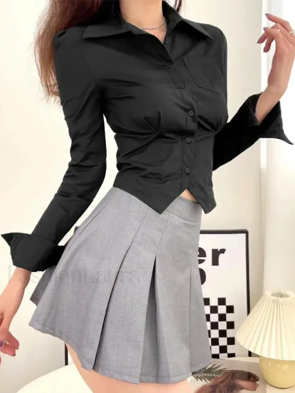 Sexy Long French Ruched Retro Blouse