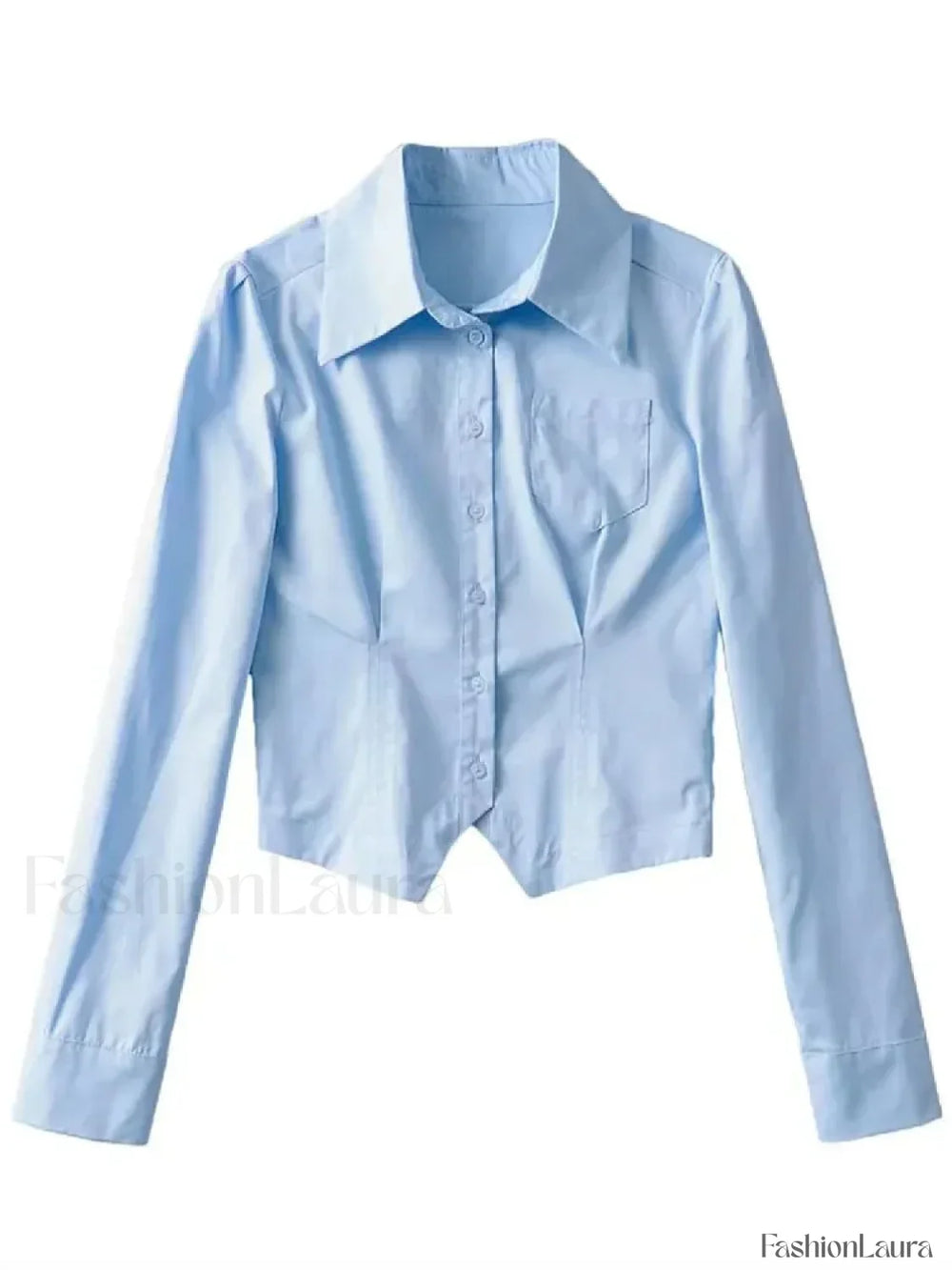 Sexy Long French Ruched Retro Blouse Blue / S