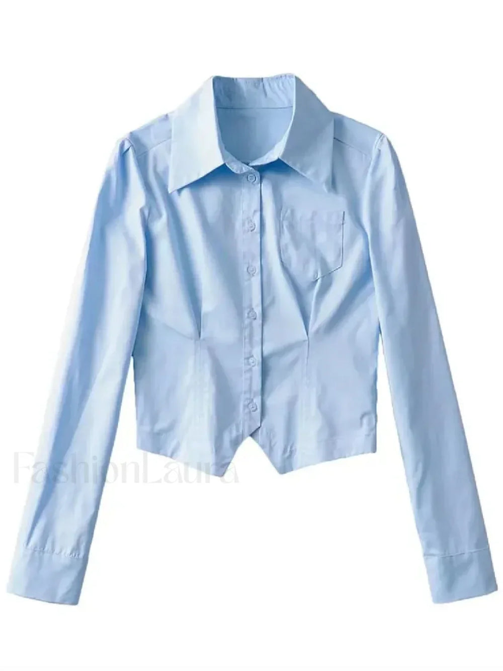 Sexy Long French Ruched Retro Blouse Blue / S