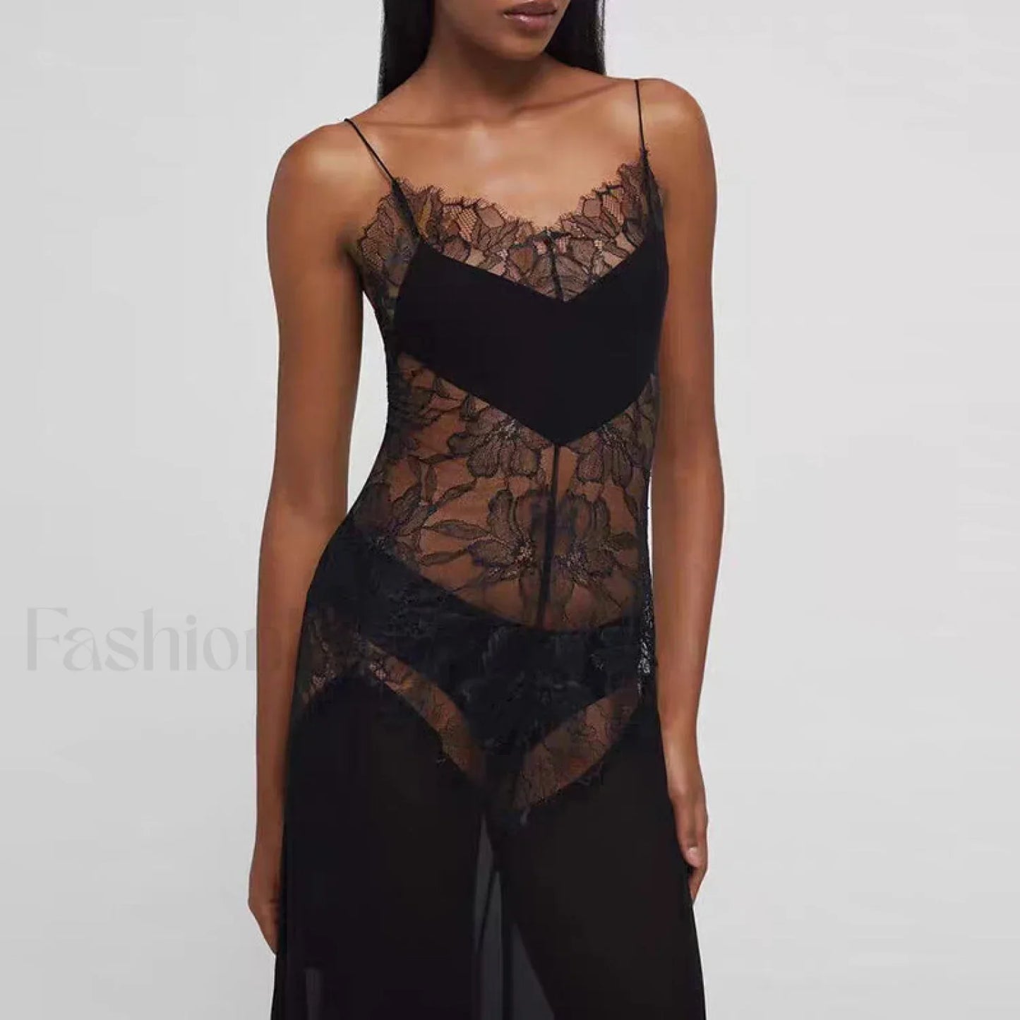 Sexy Perspective High Waist Slim Fit Strappy Two Piece Maxi Dress