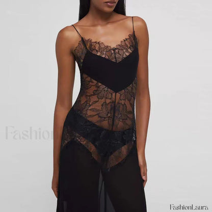 Sexy Perspective High Waist Slim Fit Strappy Two Piece Maxi Dress