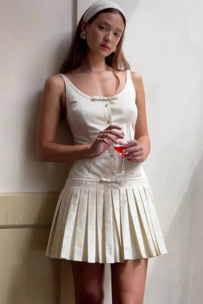 Sexy Pleated Waist Slim Strappy Mini Dress