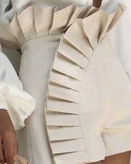 Sexy Solid Color High Street Ruffled High Waist Short