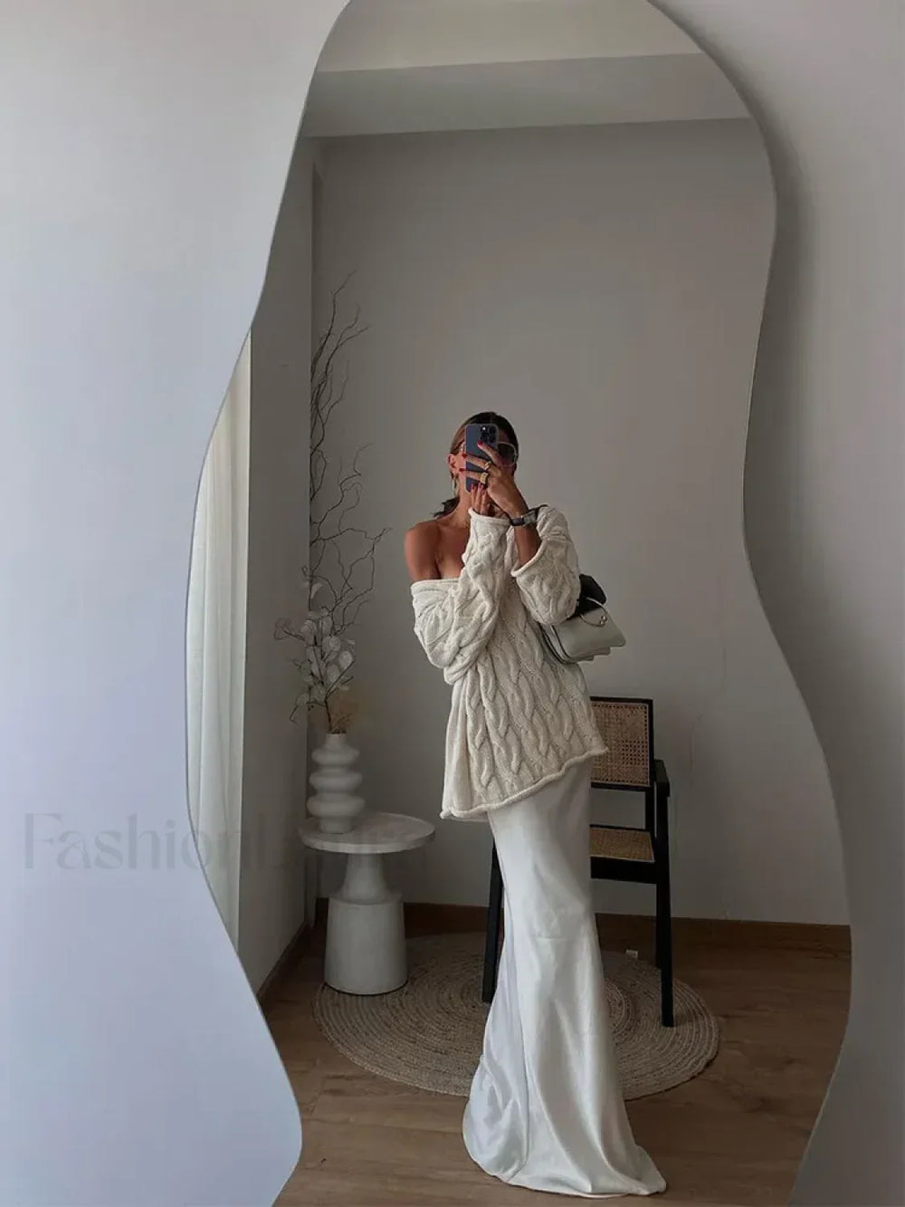 Sexy Solid Off Shoulder Deep V Neck Knitted Long Sleeve Women’s Pullover Sweater Sweaters L