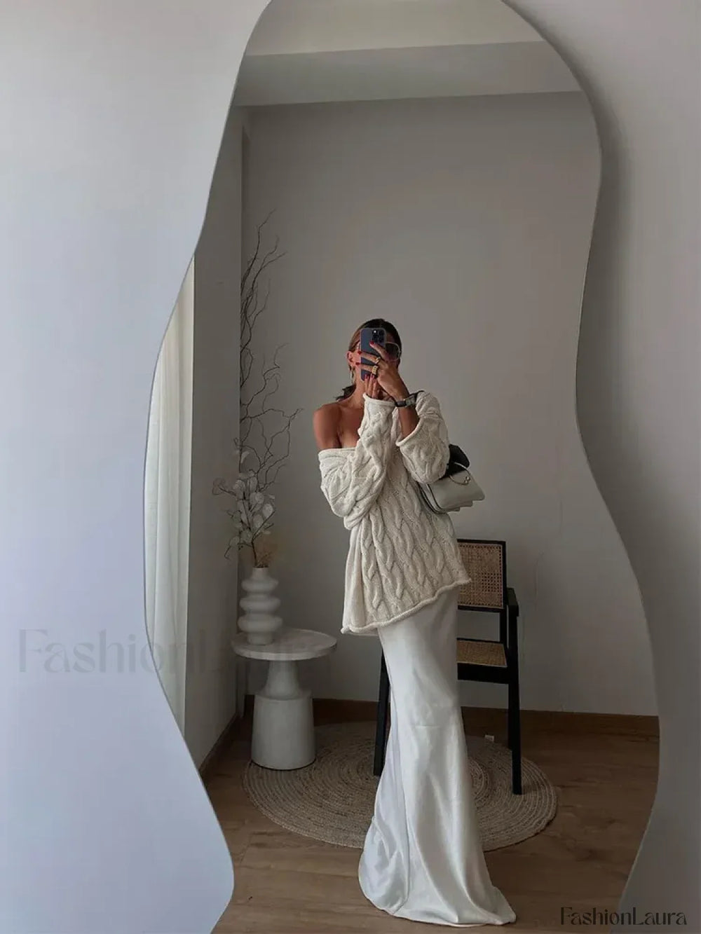 Sexy Solid Off Shoulder Deep V Neck Knitted Long Sleeve Women’s Pullover Sweater Sweaters L