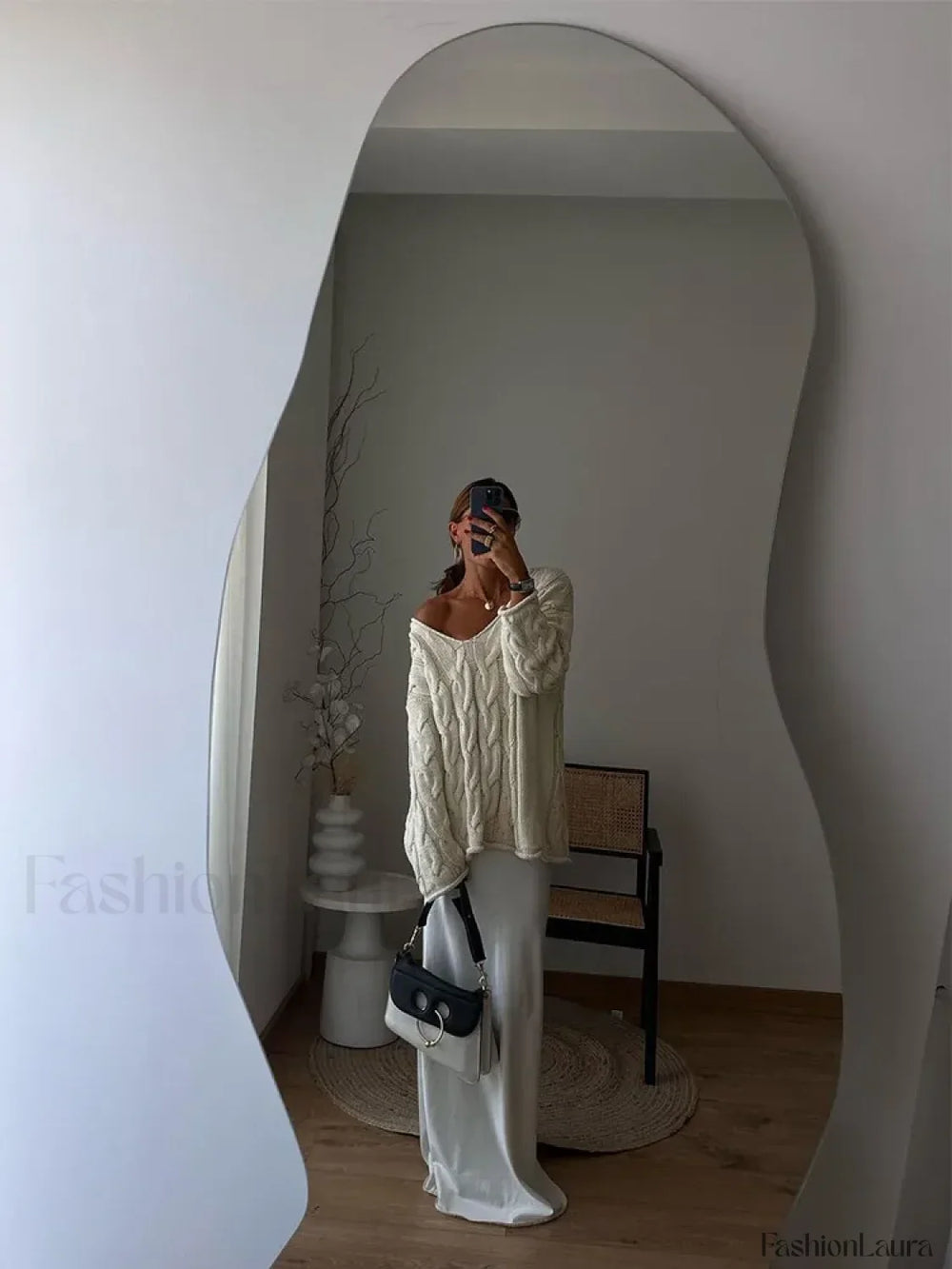 Sexy Solid Off Shoulder Deep V Neck Knitted Long Sleeve Women’s Pullover Sweater Sweaters L