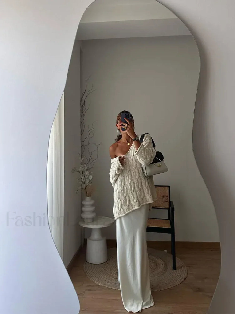 Sexy Solid Off Shoulder Deep V Neck Knitted Long Sleeve Women’s Pullover Sweater Sweaters L