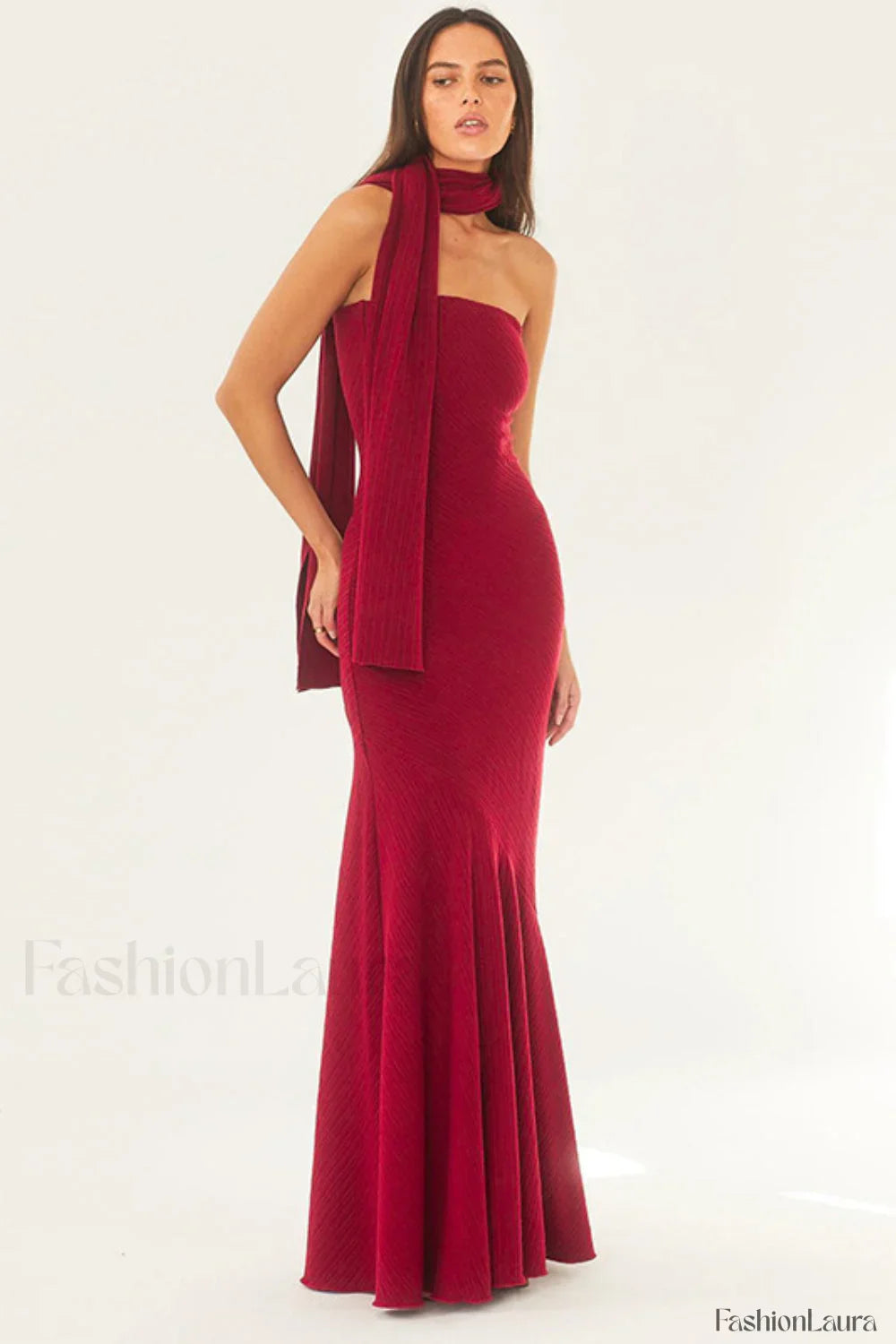 Sexy Strapless Mermaid Maxi Dress Wine Red / S
