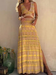 Sexy V Neck Backless Boho Dress Yellow / S