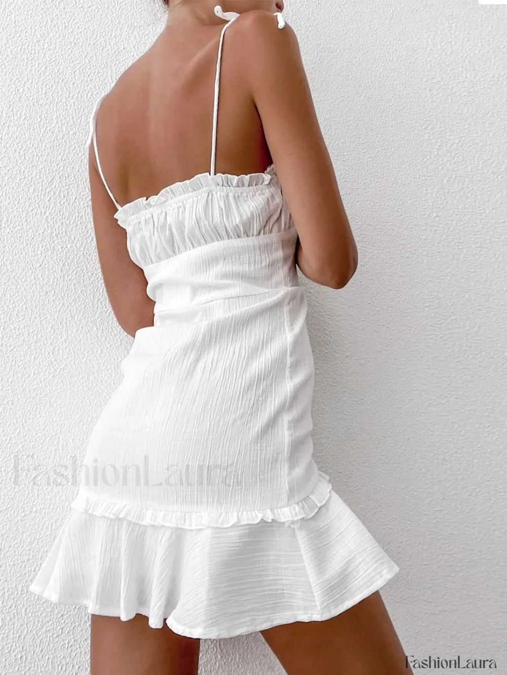 Sexy V Neck Ruffle Skirt Tight Sling Short Dress Dresses