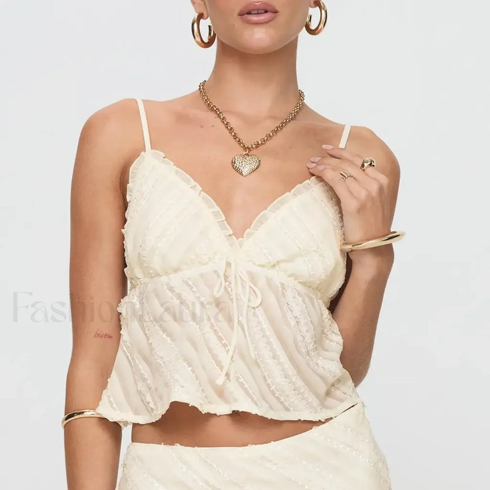 Sheer Beach Bow Tie Crop Top